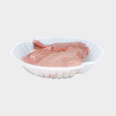 Custom food grade blister pp food preservation container meat packaging round plastic plates take away disposable food tray