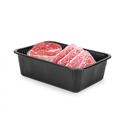 Recyclable rectangle frozen food black plastic PP blister tray packaging microwaveable disposable meat packing boxes