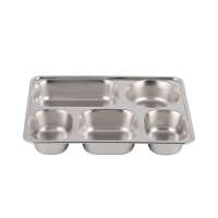 Wholesale Stainless steel 5 section divided Food serving tray for fruit meat metal lunch food tray for kindergarten