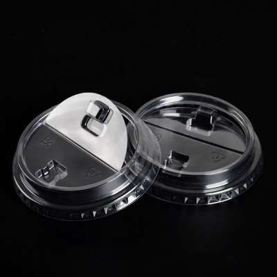 90mm disposable eco friendly Clear PET Half open  Plastic lids for cold drink cups