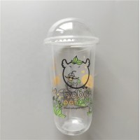 Custom LOGO Printed Clear Disposable Plastic U Shape PET Juice Cup With lids