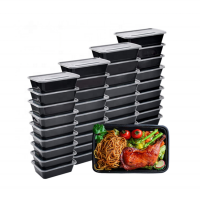 Takeaway restaurant black rectangular pp microwave disposable plastic lunch box  food container 1000ML