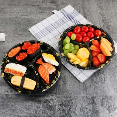 disposable PS plastic round leak proof takeaway bento sushi packaging lunch boxes tray