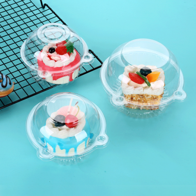 Food grade PET clamshell transparent individual mini cake packaging container transparent round clear cupcake boxes plastic