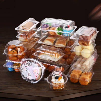 Customized round square rectangular shape cup cake slice loaf pastry rpet clamshell blister plastic clear cake packaging boxes