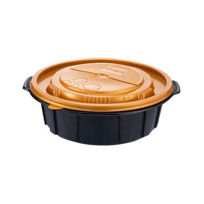 Disposable round microwave safe PP black big lunch box plastic leakproof takeaway  food packaging containers