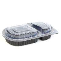 disposable plastic microwave takeaway packaging food storage container pp 2 compartment  black leakproof lunch box