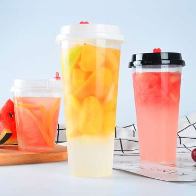 China 700ml disposable take away cup with lid 24oz juice /milk tea round hard plastic cup suppliers